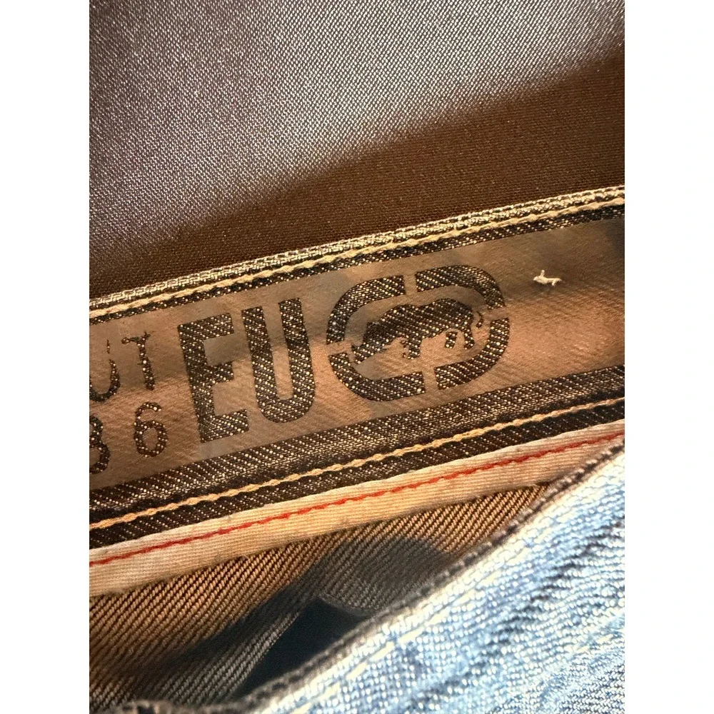Ecko Unltd Relaxed Straight Leg Jeans Blue Whiskered Denim Sz 38 Y2K Streetwear